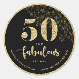 Black & Gold 50. Geburtstagsparty Gunst Sticker