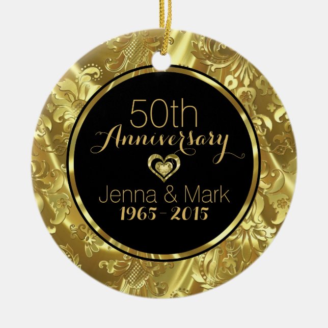 Black & Gold 50. Hochzeitsszenario Keramikornament (Vorne)