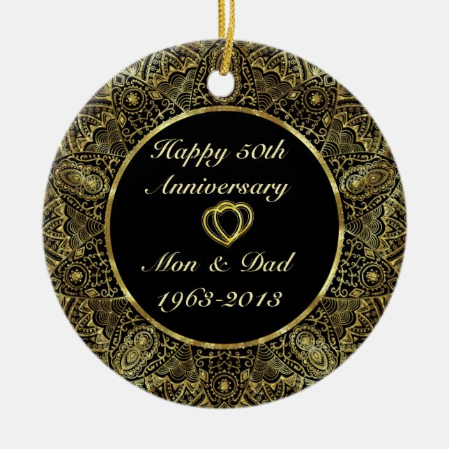 Black & Gold 50. Hochzeitsszenario zum Jubiläum 2 Keramikornament (Vorne)