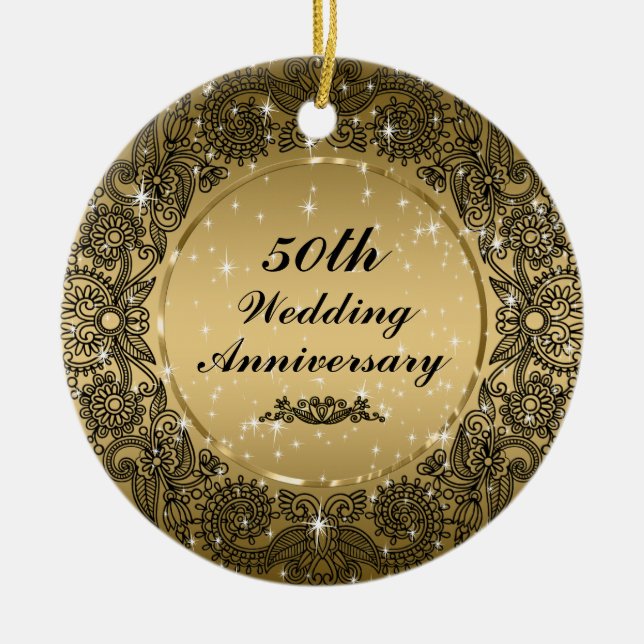 Black & Gold 50. Hochzeitsszenario zum Jubiläum 3 Keramikornament (Vorne)