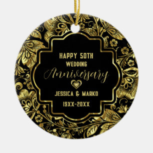 Black & Gold 50. Hochzeitstag Keramik Ornament