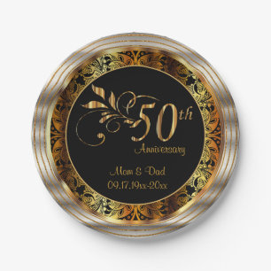 Black & Gold 50. Hochzeitstag Pappteller