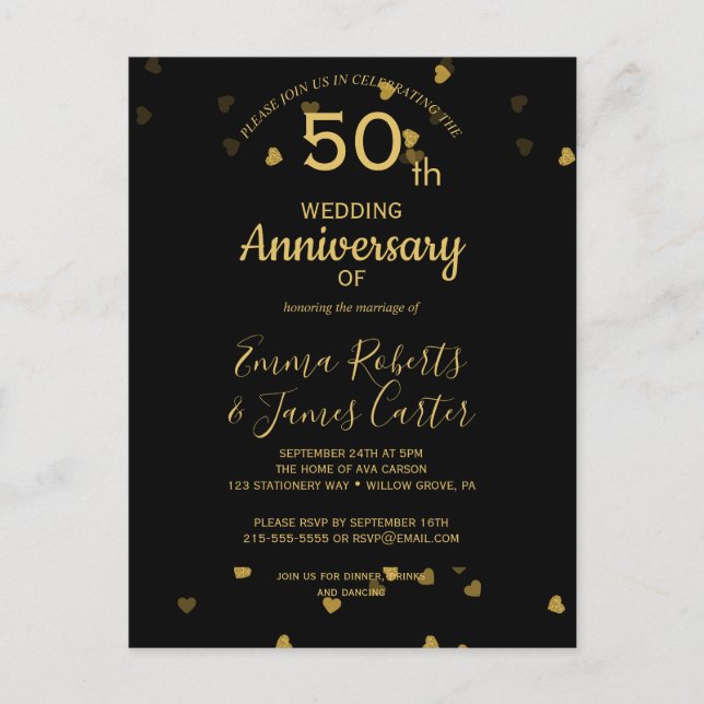 Black & Gold 50-jährige Postkarte (Vorderseite)