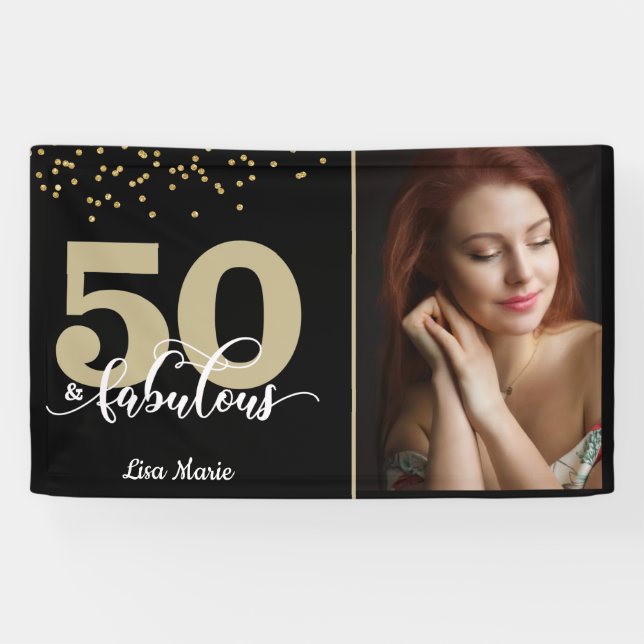 Black Gold 50 und fabelhaftes Birthday Foto Banner (Horizontal)