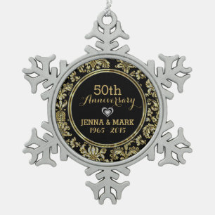 Black & Gold 50. Wedding Anniversary Ornament 2a