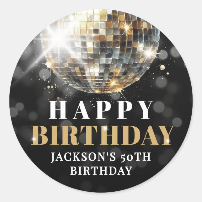 Black Gold 50th Birthday Runder Aufkleber (Vorderseite)