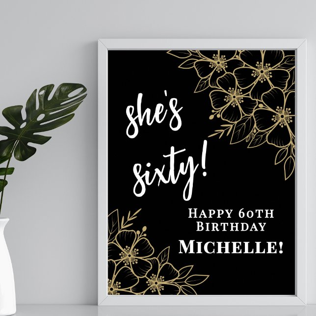 Black Gold 60. Geburtstagsfeier Willkommen Poster (Black Gold 60th Birthday Party Welcome Poster )