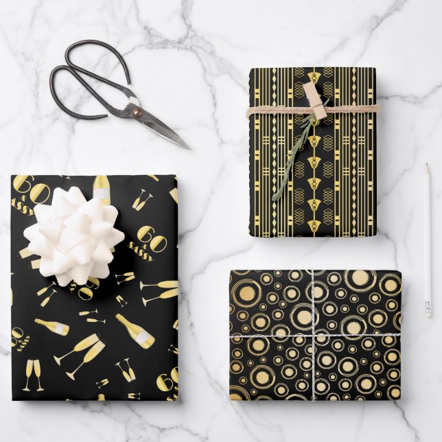 Black Gold 60 und Sassy Birthday Elegant  Geschenkpapier Set (Vorderseite)
