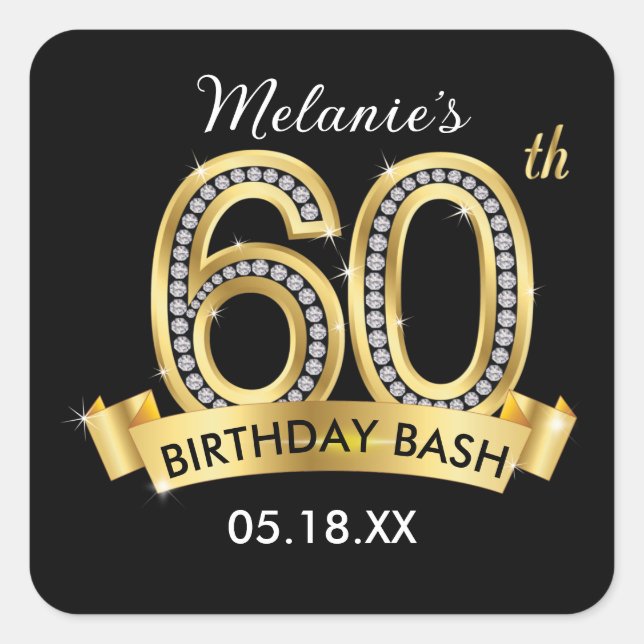 Black & Gold 60th Birthday Stickers (Vorderseite)