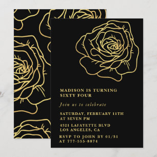 Black Gold 64. Geburtstag Einladungen Floral
