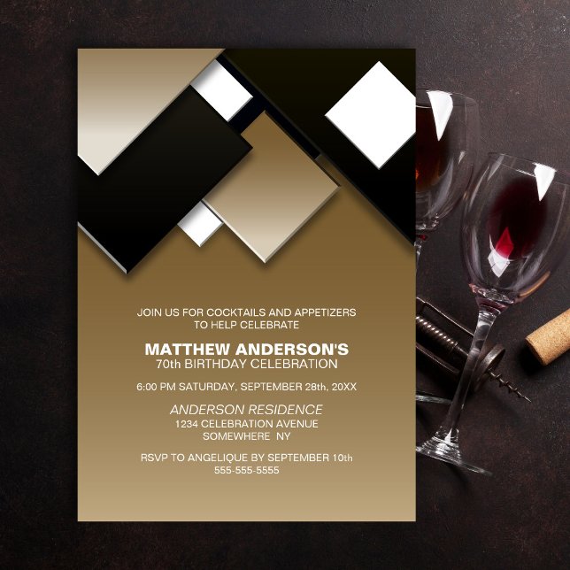 Black Gold 70. Cocktail Geburtstagsparty Einladung (Von Creator hochgeladen)