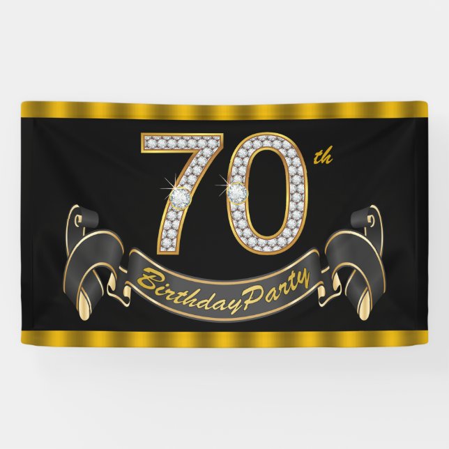 Black Gold 70. Geburtstagsparty Banner (Horizontal)