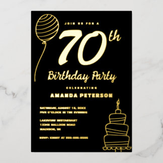 Black Gold 70. Geburtstagsparty Real Gold Folieneinladung