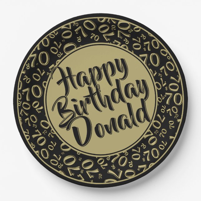 Black/Gold 70th Random Number Pattern Pappteller (Vorderseite)
