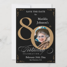 Black Gold 80. Geburtstag Save the Date Custom