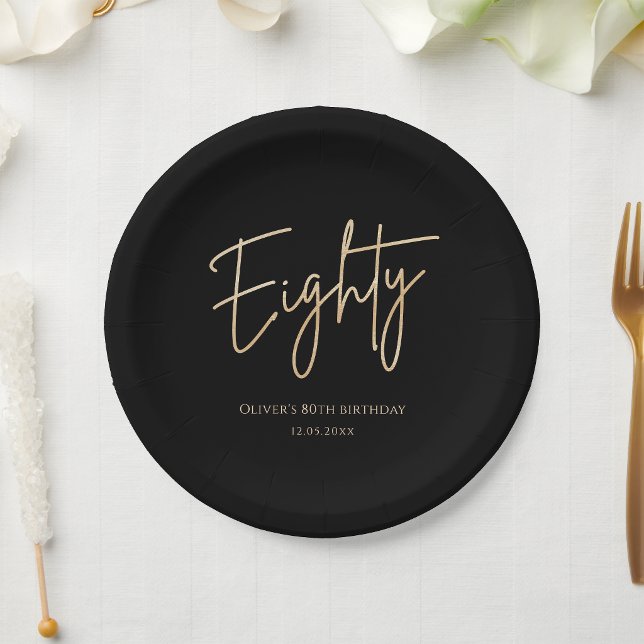 Black Gold 80. Geburtstagsfeier Papierplatten Pappteller (Black Gold 80th Birthday Party Paper Plates)