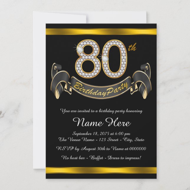 Black Gold 80. Geburtstagsparty Einladung (Vorderseite)