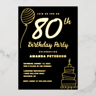 Black Gold 80. Geburtstagsparty Real Gold Folieneinladung