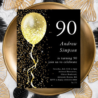 Black & Gold 90. Geburtstag Einladung