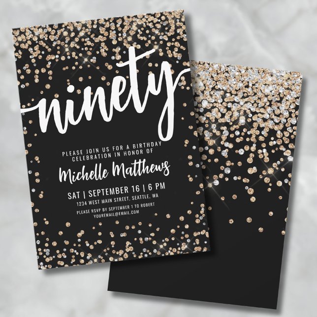 Black Gold 90. Geburtstag Einladung (Black Gold 90th Birthday Invitation)