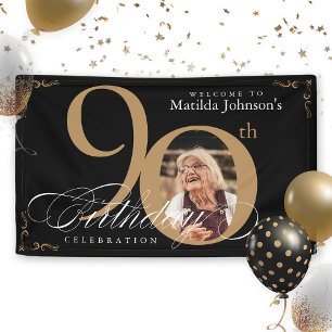 Black Gold 90. Geburtstag Elegantes Kalligrafische Banner