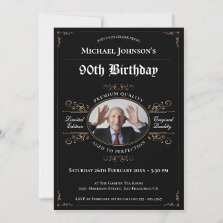 Black Gold 90. Geburtstag Vintag Elegant Whiskey Einladung