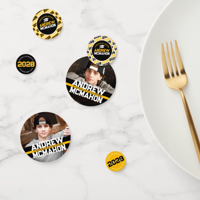 Black & Gold Abschluss Foto Personalisiertes Party Konfetti (Gruppe)