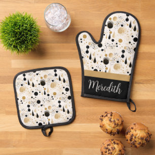 Black Gold Abstrakt Individuelle Name-Geschenk Ofenhandschuh & Topflappen-Set