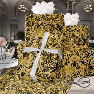 Black &Gold Acanthus Leaf Chains Floral Gold Geschenkpapier