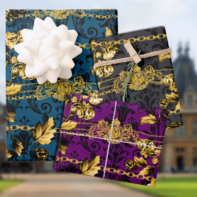 Black & Gold Acanthus Leaf Gold Ketten Luxury Posh Geschenkpapier Set (Von Creator hochgeladen)