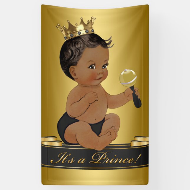 Black Gold African American Prince Boy Baby Dusche Banner (Vertikal)