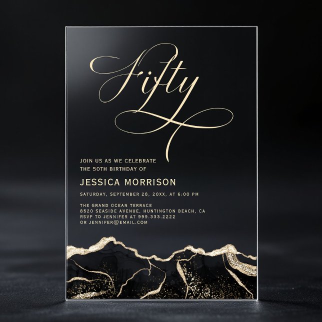 Black Gold Agate 50. Geburtstagsparty Acryleinladungen (Von Creator hochgeladen)