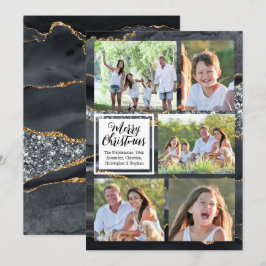 Black Gold Agate 5-Foto Frohe Weihnachten Einladung