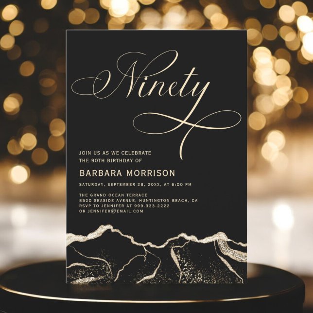 Black Gold Agate 90. Geburtstagsparty Einladung (Von Creator hochgeladen)