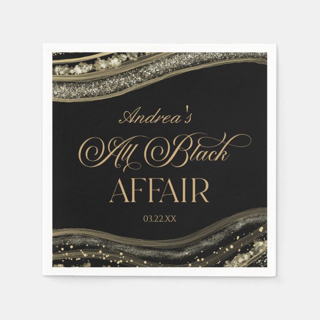 Black Gold Agate All Black Affair Birthday Party Serviette (Vorderseite)