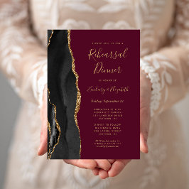 Black Gold Agate Burgundy Hochzeitsessen Probe Einladung