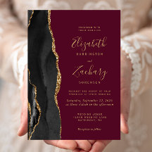 Black Gold Agate Burgundy Red Wedding