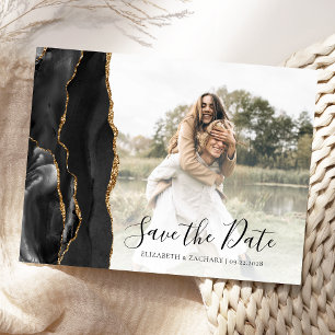 Black Gold Agate Custom Foto Save the Date Postkarte