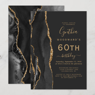 Black Gold Agate Dark 60. Geburtstagsparty Einladung