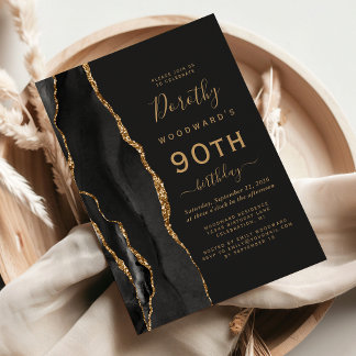 Black Gold Agate Dark 90. Geburtstagsparty Einladung
