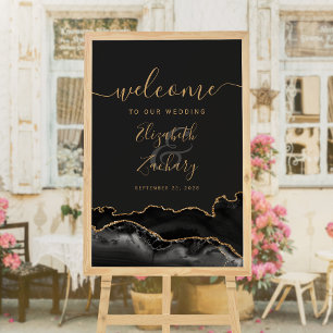 Black Gold Agate Geode 24x36 Wedding Willkommen Poster