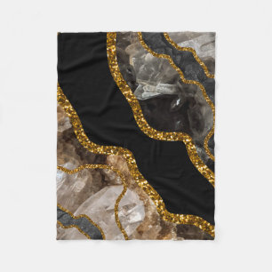 Black & Gold Agate Geode Glitzer Fleecedecke
