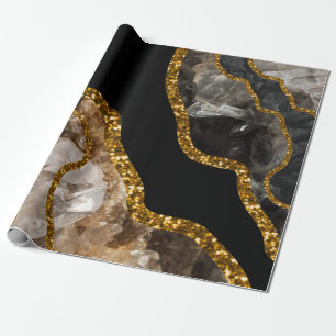 Black & Gold Agate Geode Glitzer Geschenkpapier