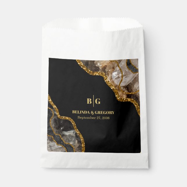 Black & Gold Agate Geode Glitzer Hochzeit Geschenktütchen (Vorderseite)