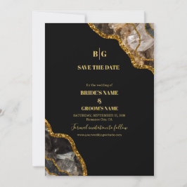 Black & Gold Agate Geode Glitzer Hochzeit Save The Date