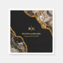 Black & Gold Agate Geode Glitzer Hochzeit Serviette