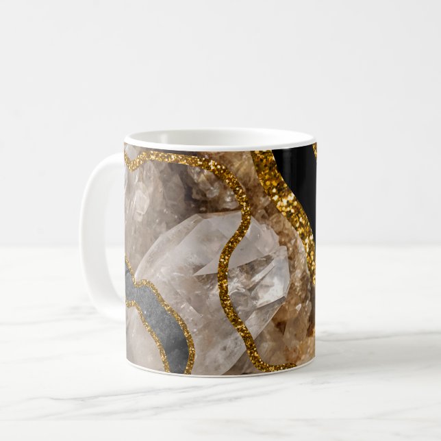 Black & Gold Agate Geode Glitzer Kaffeetasse (Vorderseite Links)