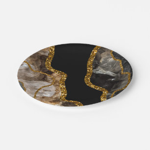 Black & Gold Agate Geode Glitzer Pappteller