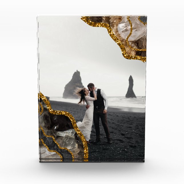 Black & Gold Agate Geode Glitzer Wedding Foto (Vorderseite)