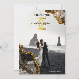Black & Gold Agate Geode Glitzer Wedding Foto Dankeskarte